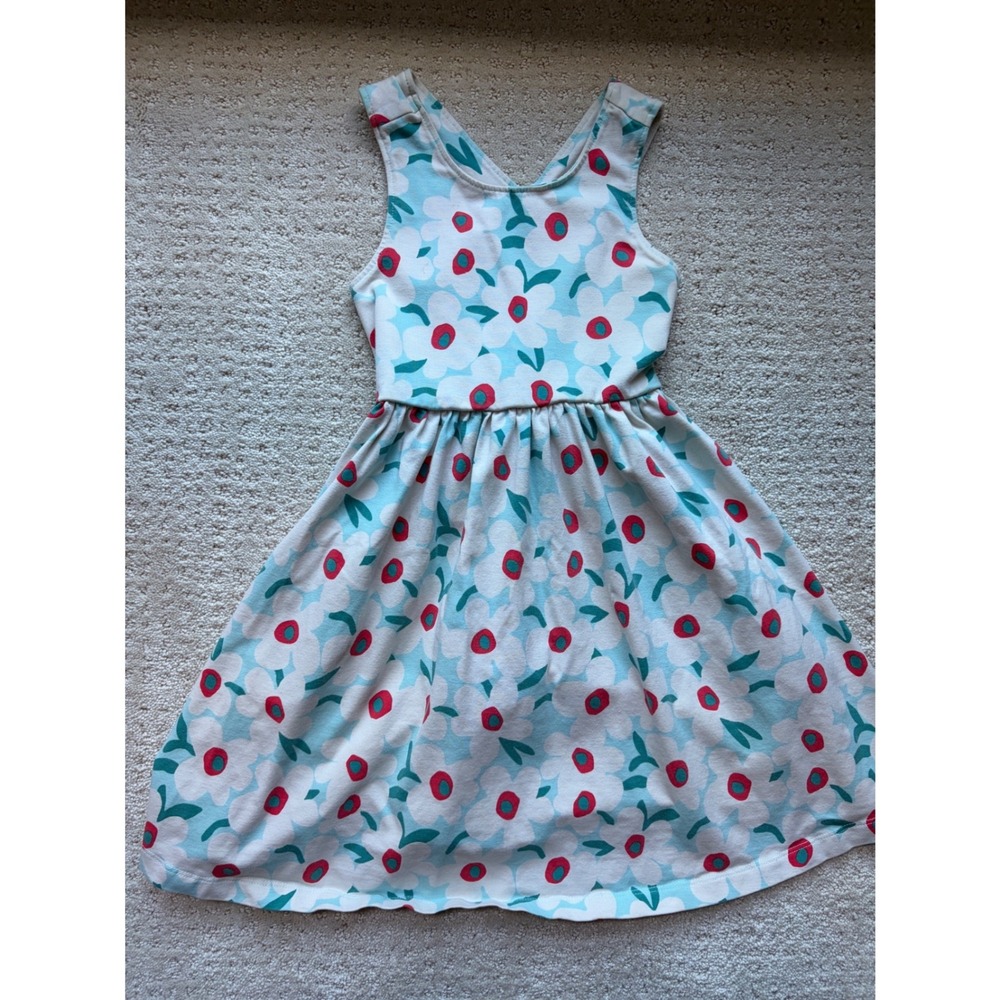 Hanna Andersson Cross Back Play Dress Size 5 Blue Floral Cotton Botanical